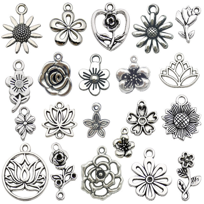 【P012】Silver floral decoration-High quality charms